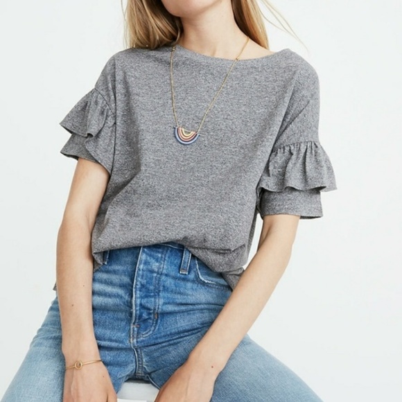 Madewell Ruffle Sleeve Tee Grey Size XL - Picture 2 of 8